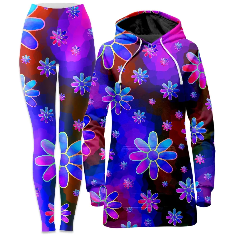 Floral Fantasy Abstract Hoodie Dress and Leggings Combo