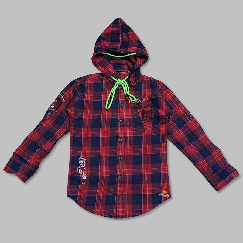 Checked Hoodie Pattern Shirt for Boys