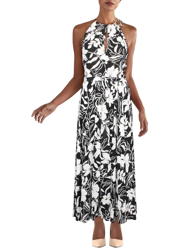 Womens Floral Maxi Halter Dress