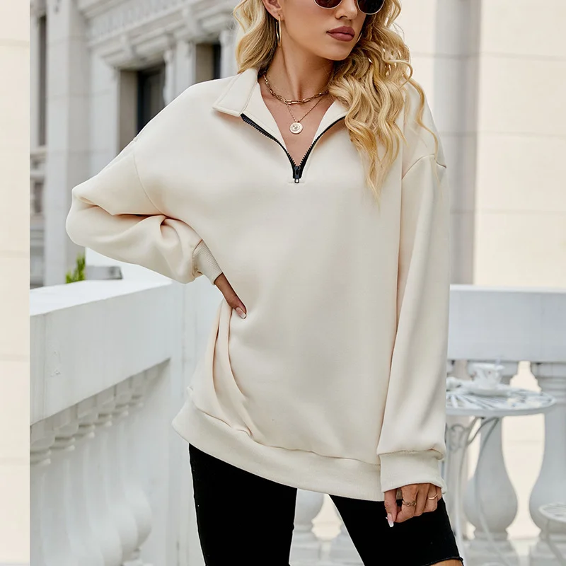 Women Autumn Winter Casual Half-Zipper Pullovers Long Sleeve Sweatshirts