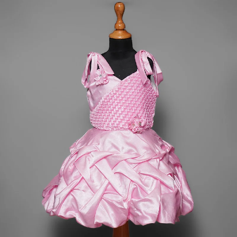 Pink Pleats in Frock for Girls with Tie Knot