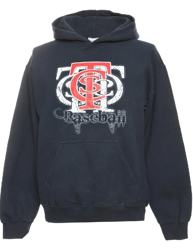 Navy Gildan Printed Hoodie - S