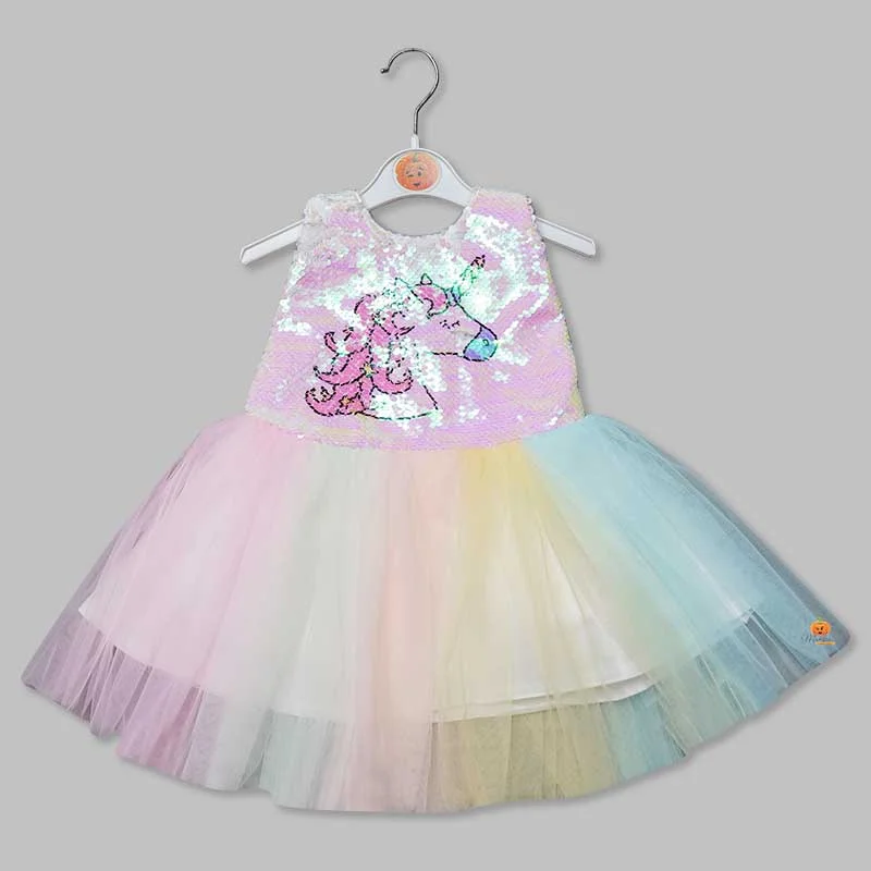 Sequin Unicorn Hues in Frock for Girls