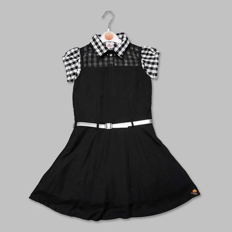 Black Checked Girls Midi With Soft Fabric