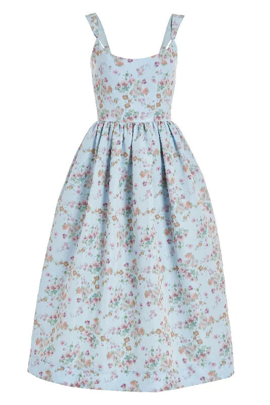 Apple Blue Ikat Floral Full Skirt Corset Dress