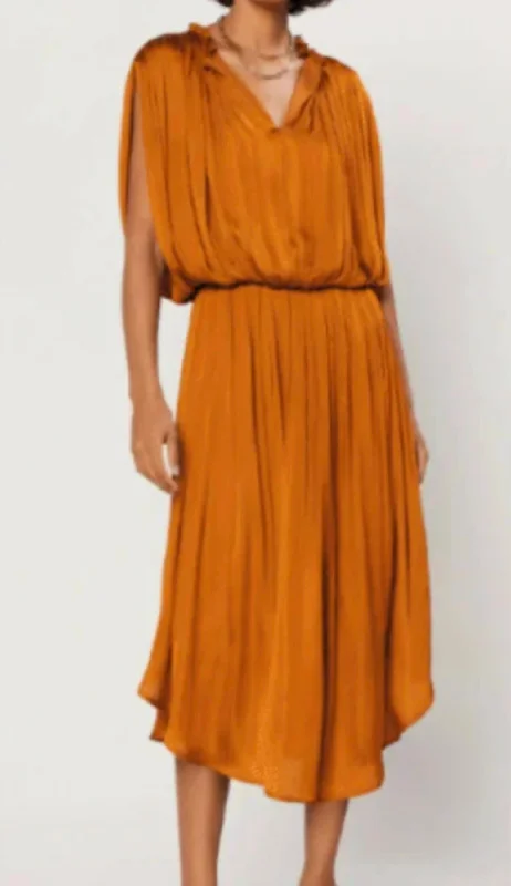 Sleeveless Shirring Midi Dress In Golden Rod