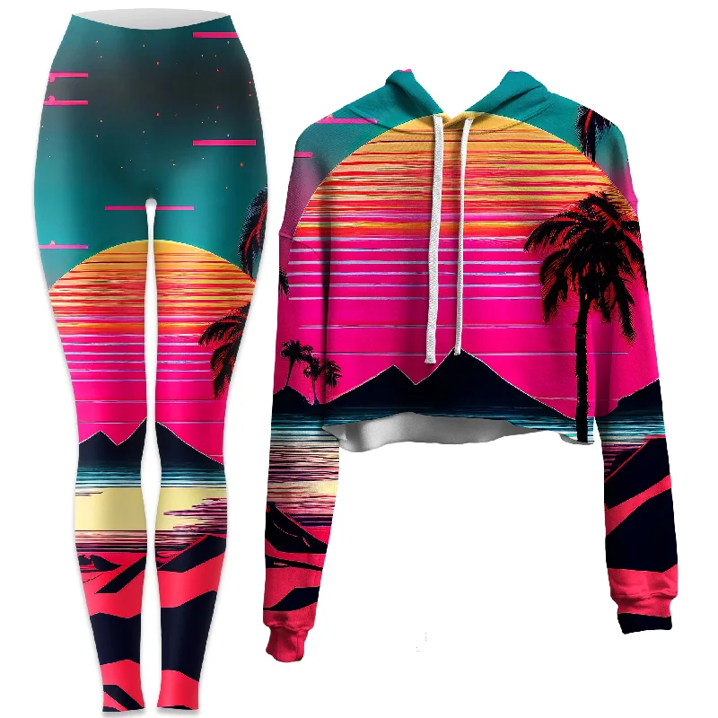 Beach Sunset Crop Hoodie and Leggings Combo