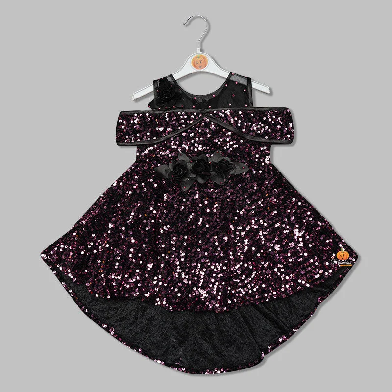 Off-Shoulder Frock for Kids with Elegant Sequins