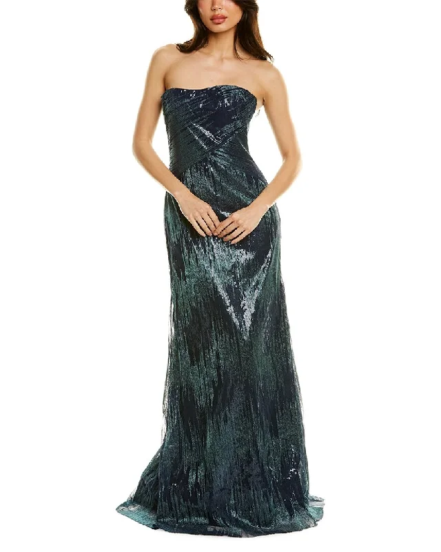 Rene Ruiz Strapless Embroidered Fit & Flare Gown