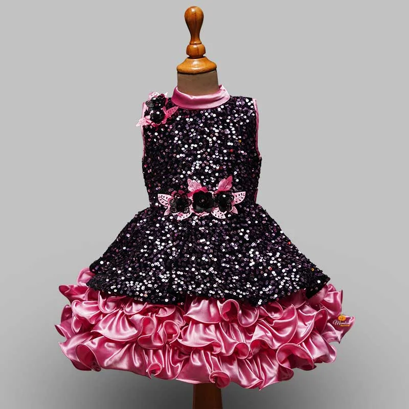 Sequin Frock for Girls in Onion Color