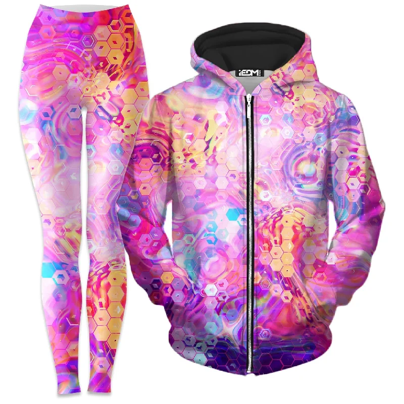 Purple Mirage Zip-Up Hoodie and Leggings Combo