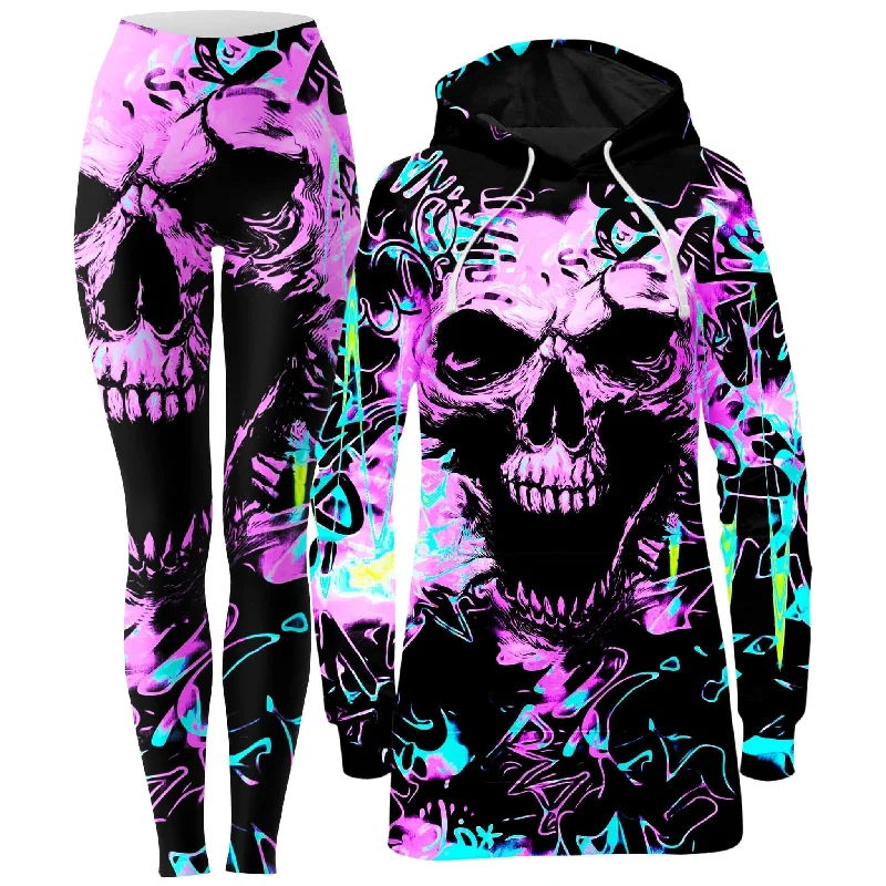 Skull Graffiti Hoodie Dress and Leggings Combo