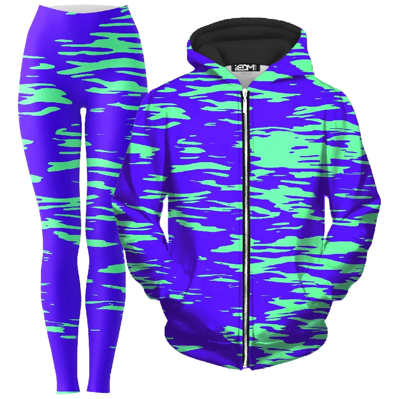 Purple Mint Rave Zebra Stripe Zip-Up Hoodie and Leggings Combo