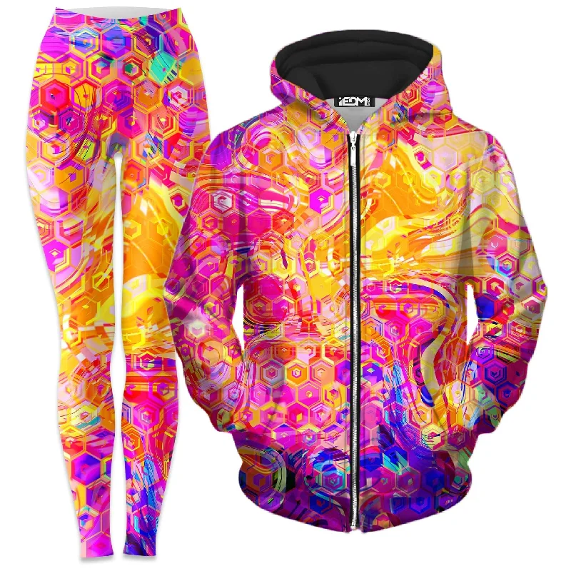 Ornate Drip Zip-Up Hoodie and Leggings Combo