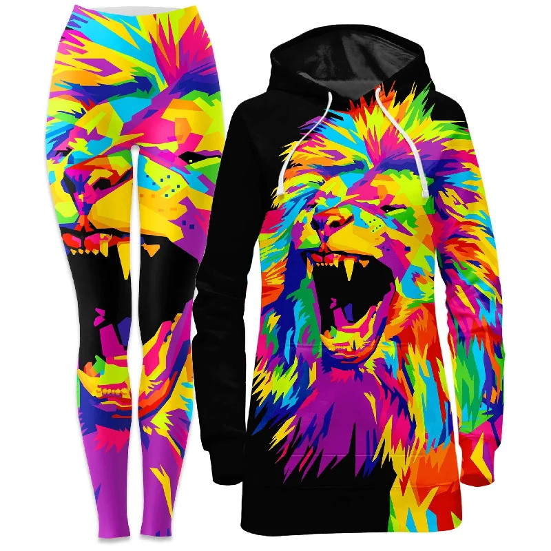 Psychedelic Lion Hoodie Dress and Leggings Combo