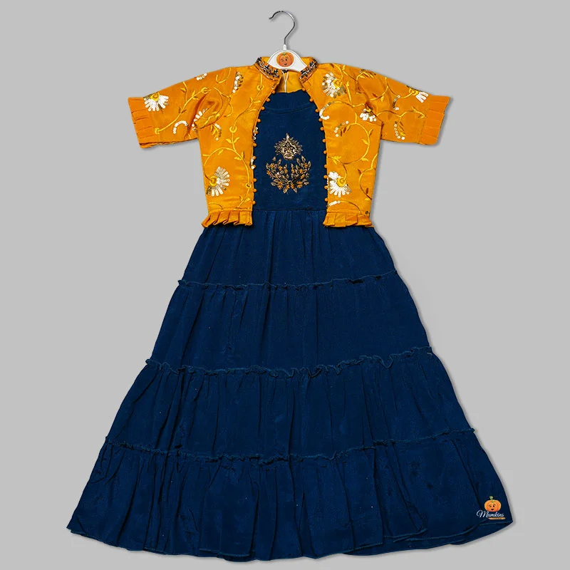 Blue Kashida Embroidery Girls Gown