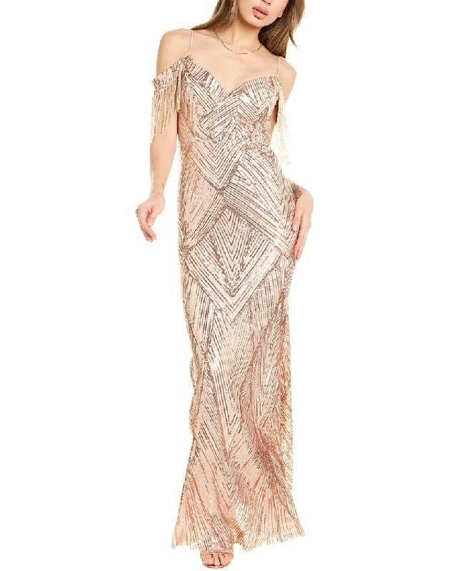 KALINNU Beaded Fringe Gown