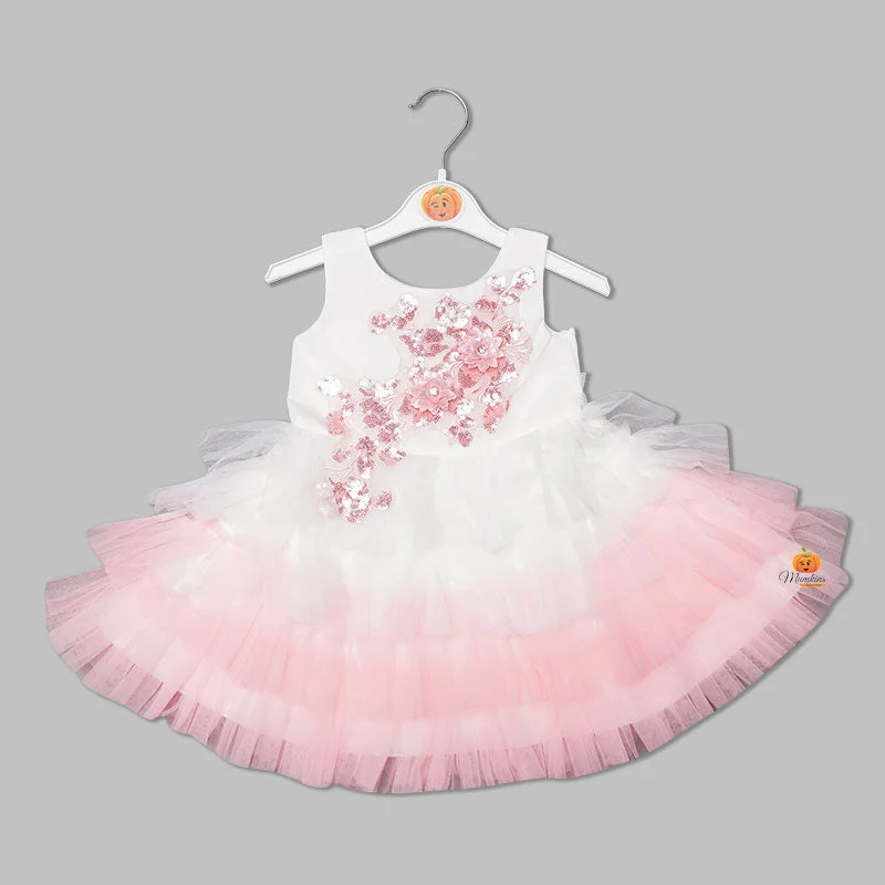 Net Frill Layered Pattern Frock for Girls