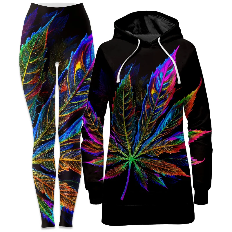 Blacklight Weed Hoodie Dress and Leggings Combo