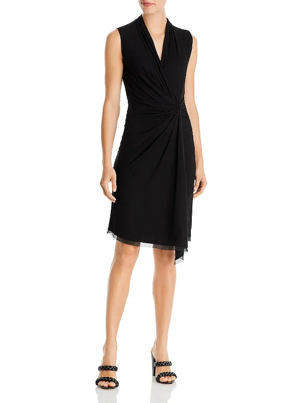 Womens Surplice Knee-Length Wrap Dress