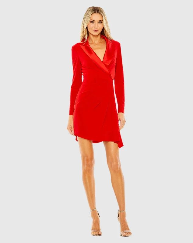 Red Long Sleeve Blazer Dress