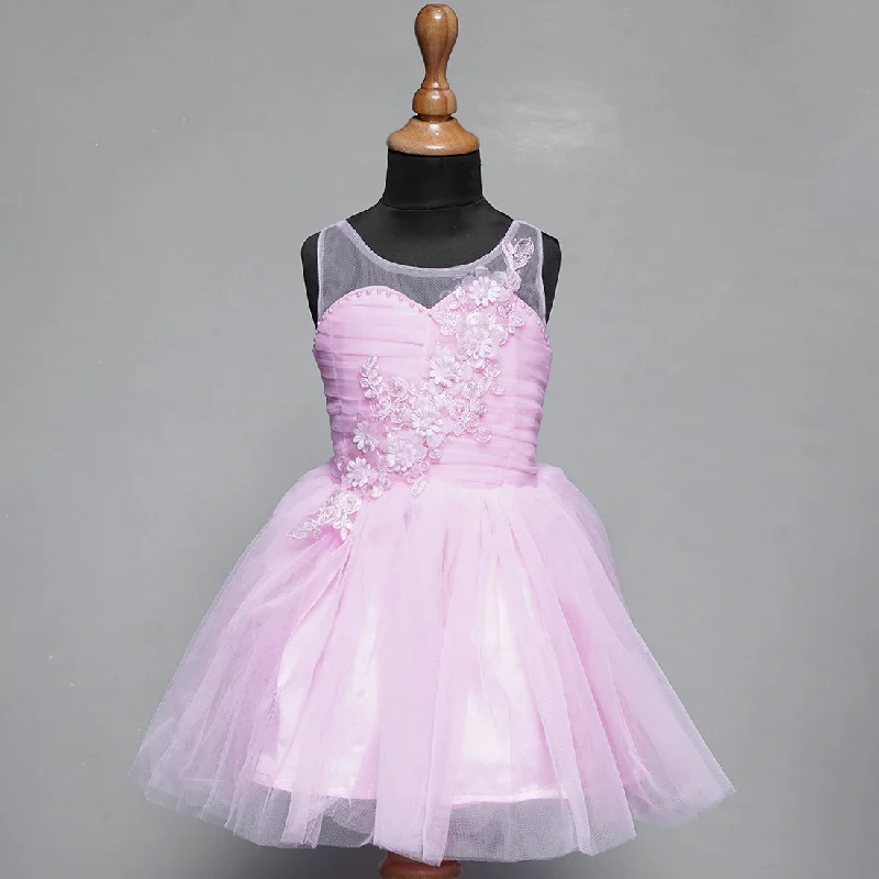 Baby Pink Girls Frock with Flower Design