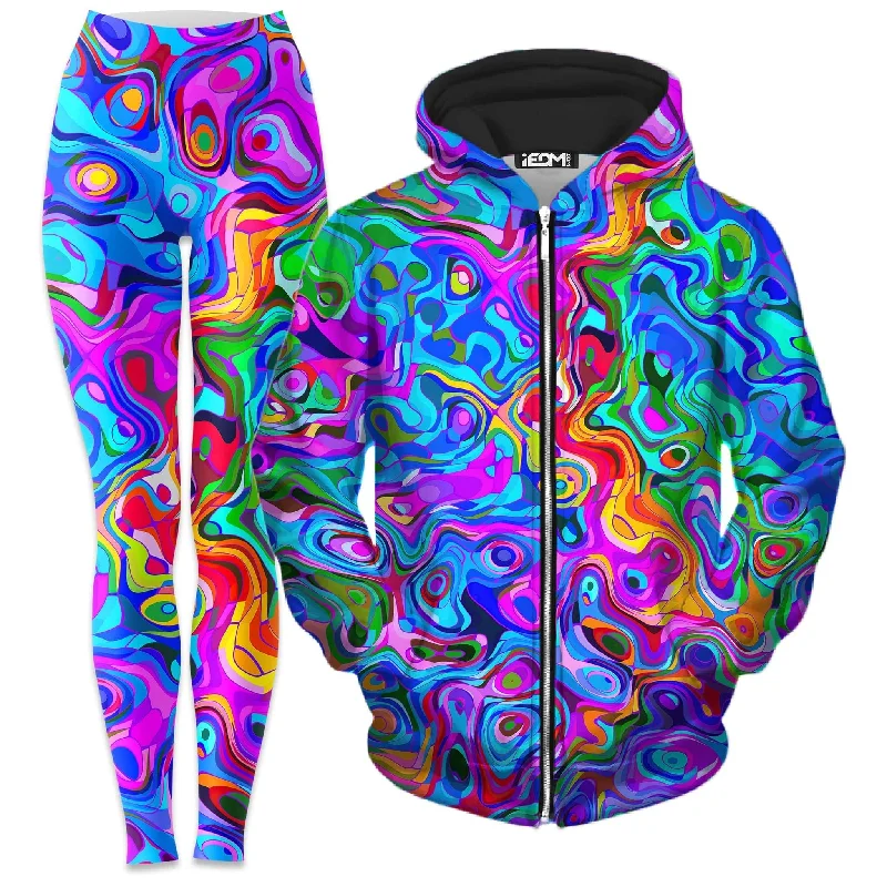 Rainbow Waves Zip-Up Hoodie and Leggings Combo