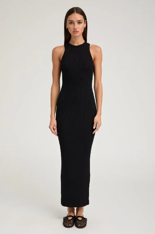 Black Rib Racer Maxi Dress