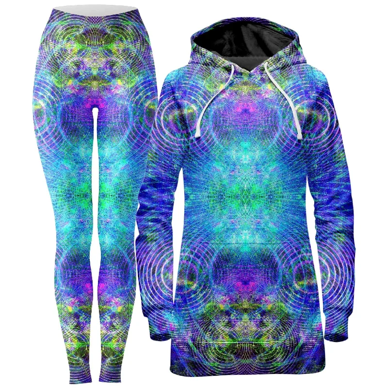 Blue Psycho Cosmos Hoodie Dress and Leggings Combo