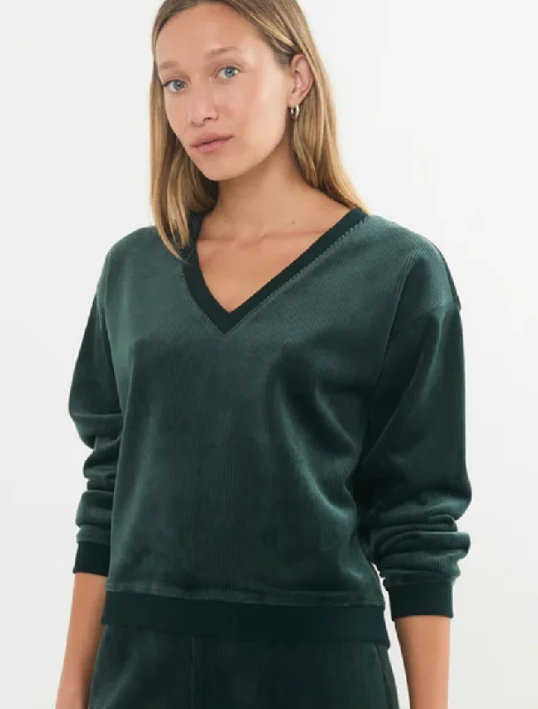 Women's Velour Corduroy V Neck Sweatshirt