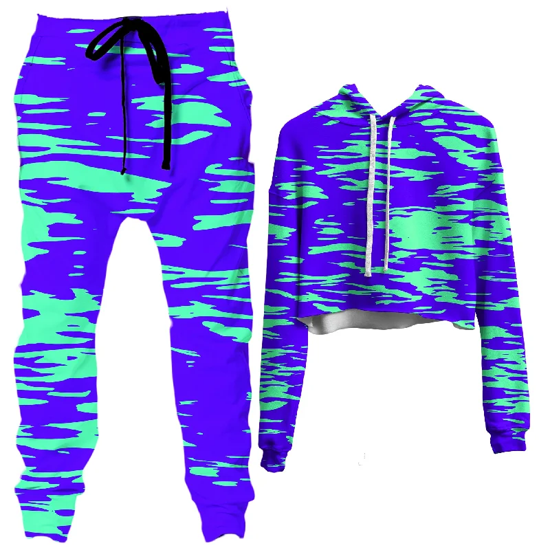 Purple Mint Rave Zebra Stripe Crop Hoodie and Joggers Combo