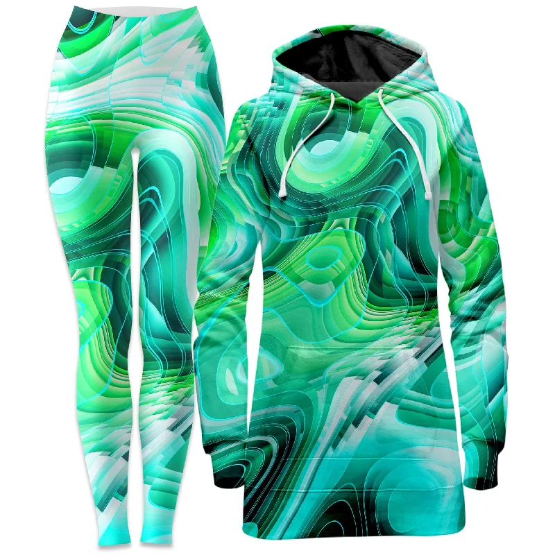 Green Schism Hoodie Dress and Leggings Combo