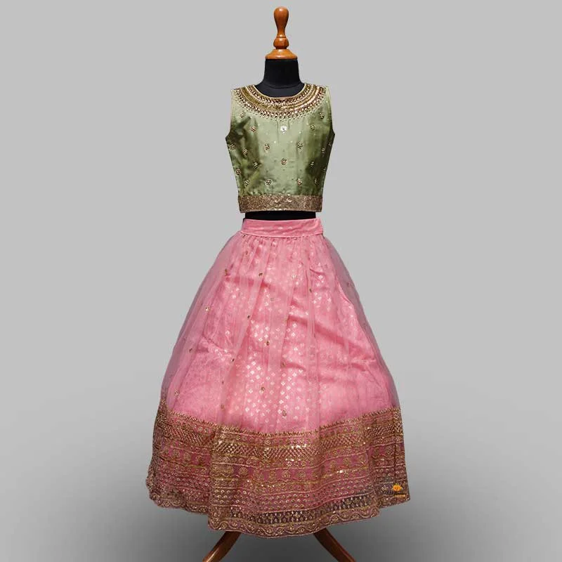 Green & Pink Girls Lehenga Choli