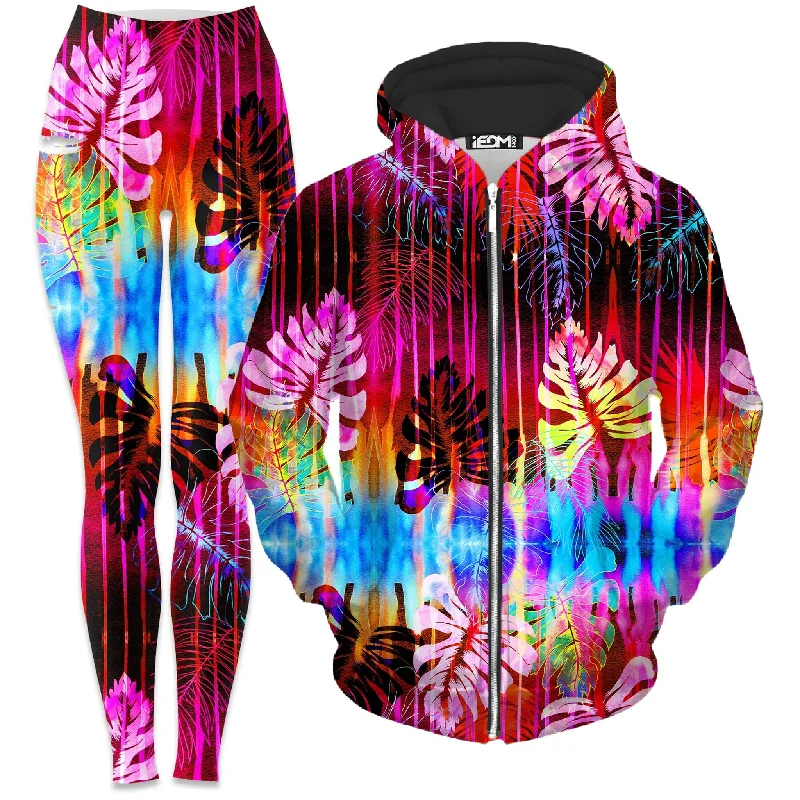 Fluorescent Jungle Zip-Up Hoodie and Leggings Combo