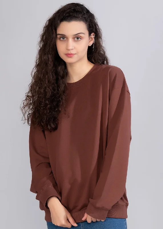 Solid Cocoa Women Drop Shoulder Loose Fit Sweatshirt | Pronk