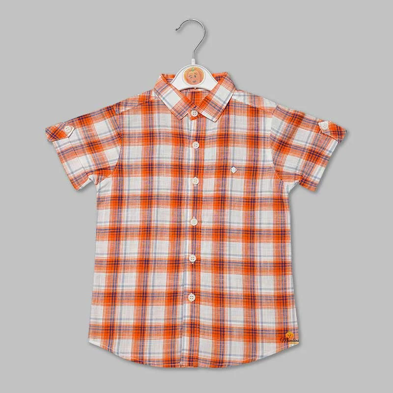 Orange Checked Half Sleeve Shirt for Boys