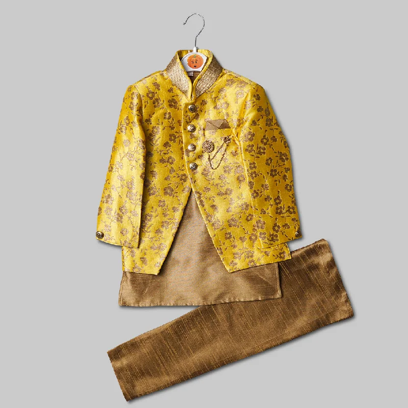 Yellow Brown Satin Boys Sherwani