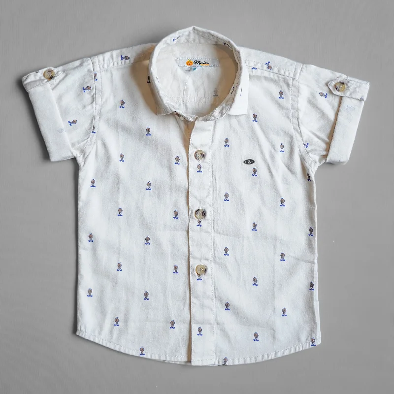 White Printed Casual Wear Shirts for Boys