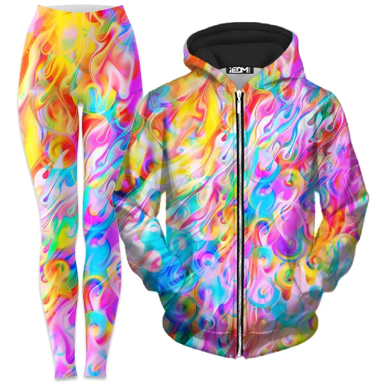 Blissful Drip Zip-Up Hoodie and Leggings Combo