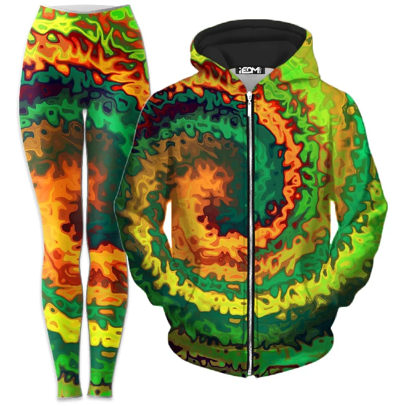 Abstract Rotation Zip-Up Hoodie and Leggings Combo