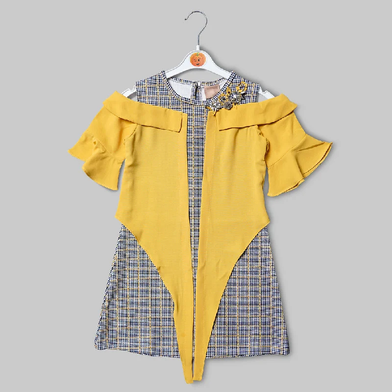 Mustard and Red Solid Girls Midi