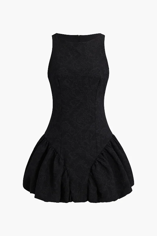 Sleeveless Puff Hem Mini Dress