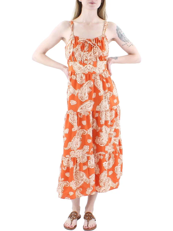 Womens Printed Tiered Midi Dress