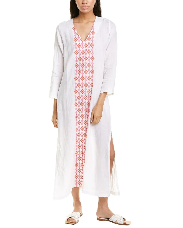 Pomegranate Jewel Embroidered Linen Maxi Dress