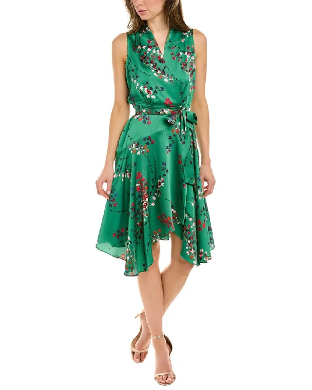 MAISON TARA Printed Pebble Satin Midi Dress