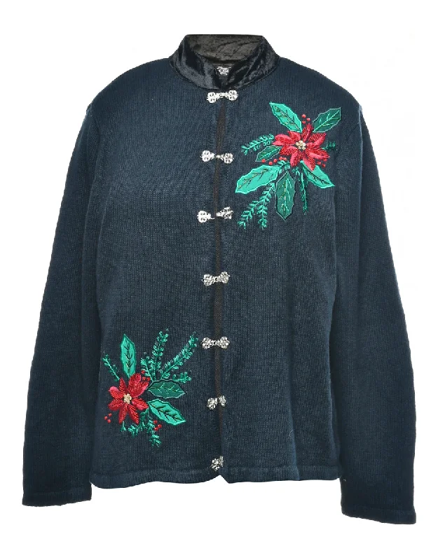 Embroidered Christmas Cardigan - M