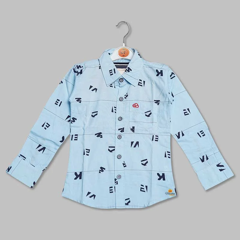 Blue Calligraphic Printed Shirt for Boys