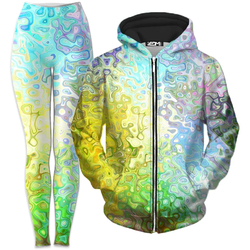 Color Jumble Zip-Up Hoodie and Leggings Combo