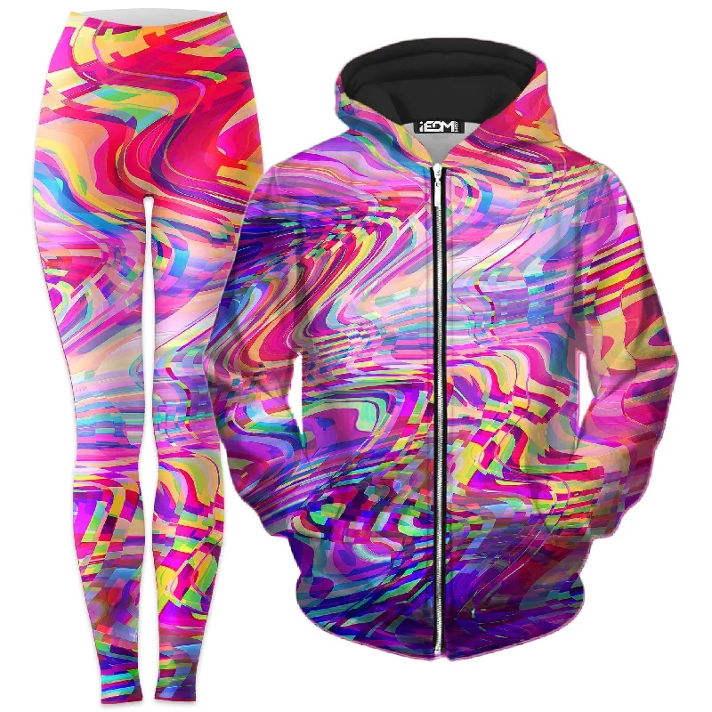 Glitch Waves Zip-Up Hoodie and Leggings Combo