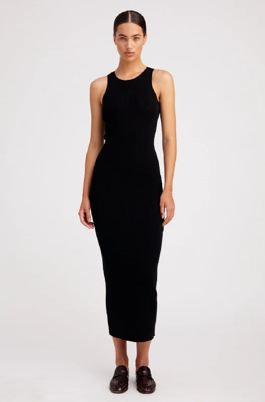 Black Ultra Fine Cashmere Racer Tank Dress